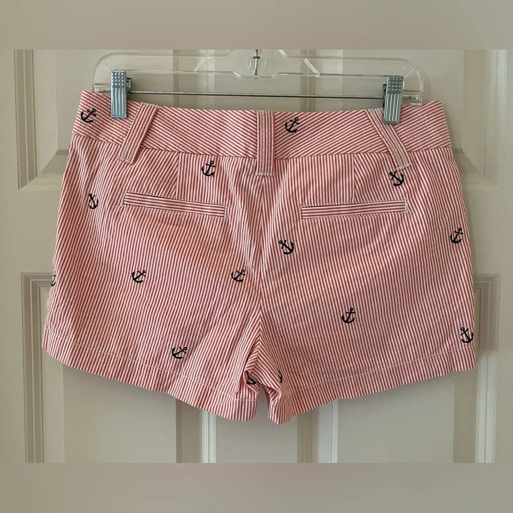 J. Crew Women’s Pink Striped Anchor Print nautical themed City Fit Shorts size 4
